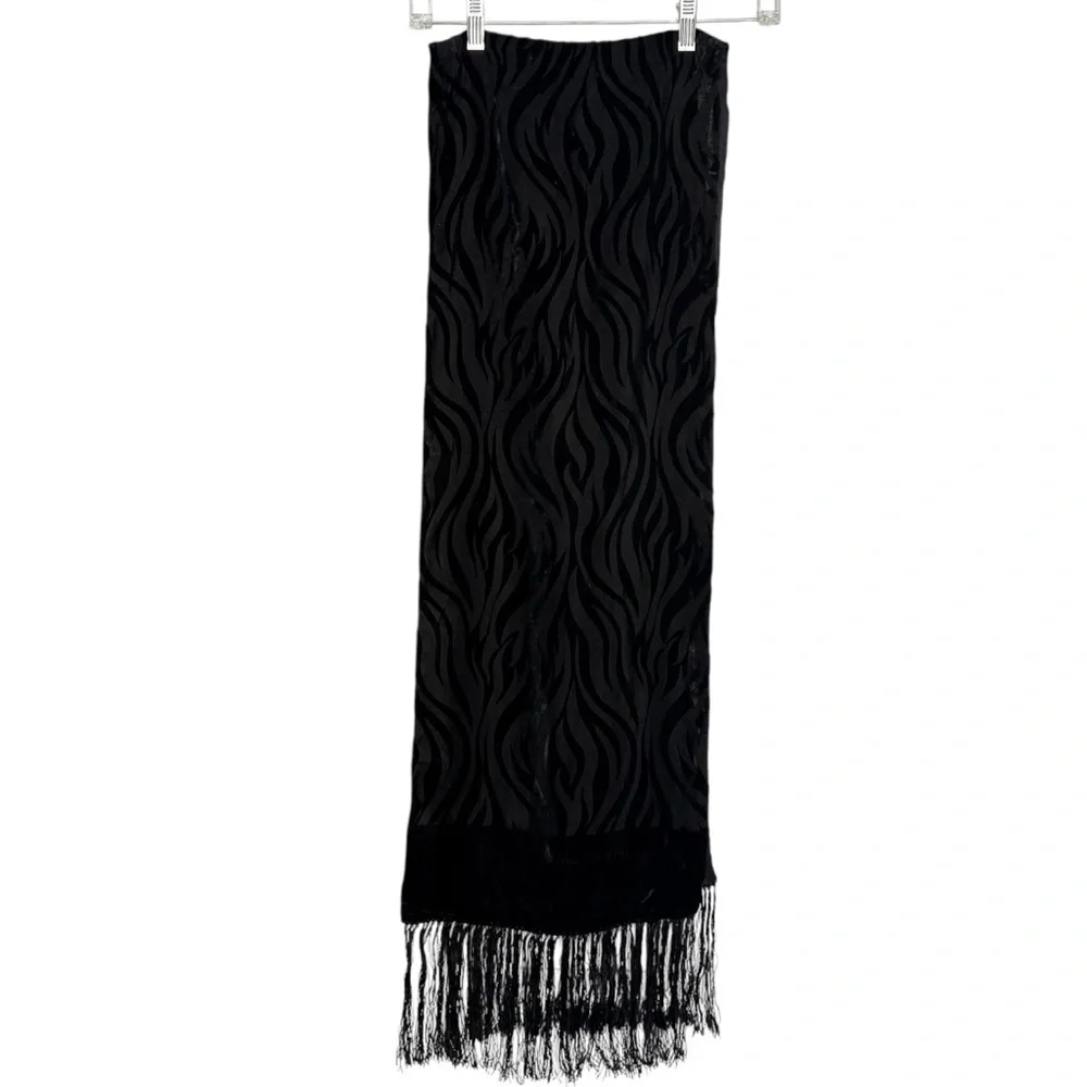 Salvatore Ferragamo Zebra Pattern Black Velvet Neck Scarf Fringe Ends Made Italy